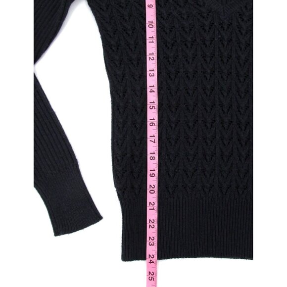 Vintage The Limited Sweater Womens Small Navy Blue Cable Knit V-Neck Wool Y2K - Picture 8 of 12